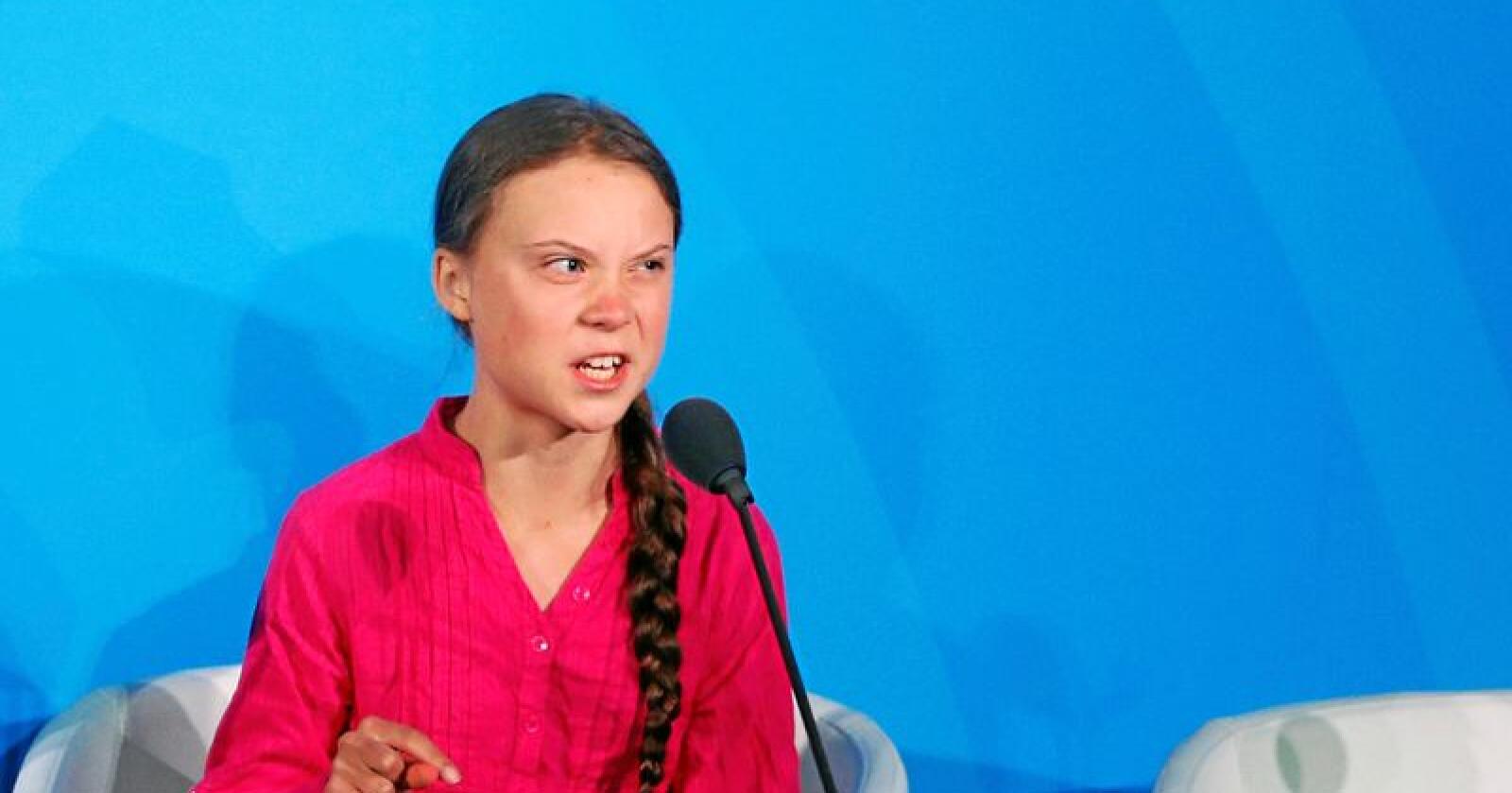 Anklager: Klimaaktivist Greta Thunberg med sterke anklager mot verdensledere på FNs høynivåmøte. Foto: Jason DeCrow/Ap/NTB scanpix