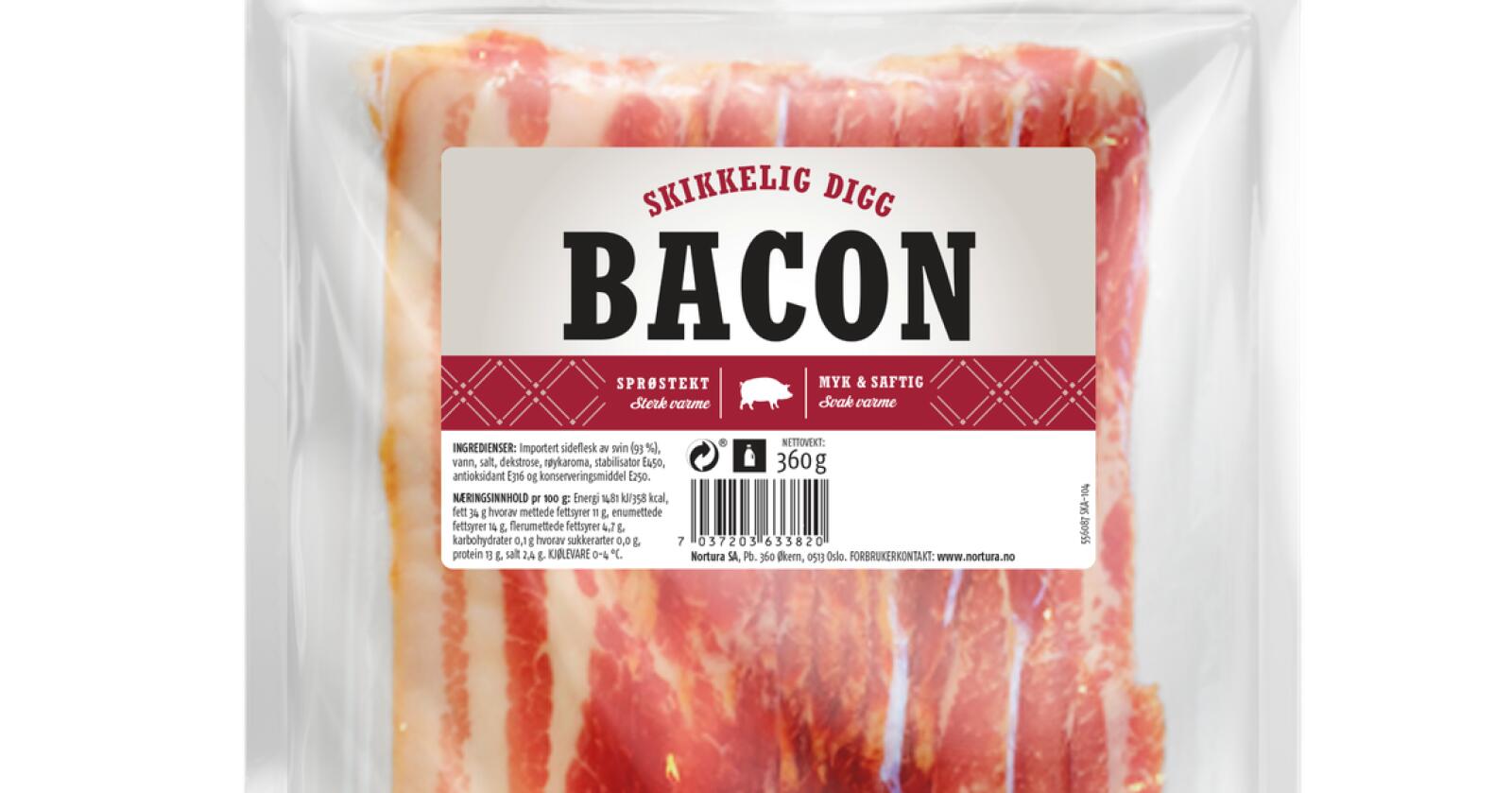 Nortura utvider tilbakekalling av baconet med navn «Skikkelig digg bacon» til å gjelde flere holdbarhetsdatoer. Foto: Nortura SA