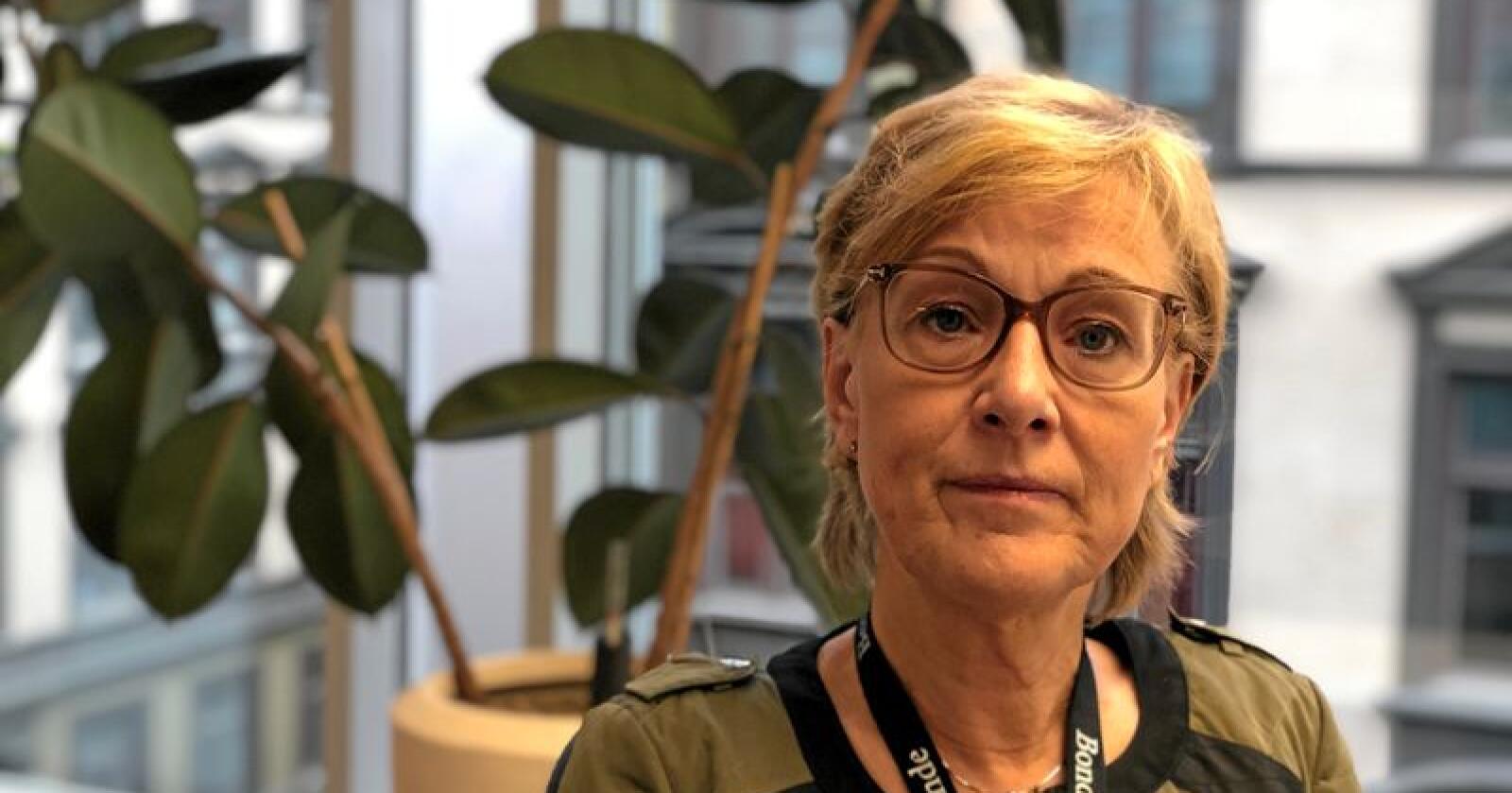 Sigrid Hjørnegård, generalsekretær i Norges Bondelag mener at statssekretær i Klima- og miljødepartementet Sveinung Rotevatn (V), sår tvil om klimaavtalen. Foto: Lars Bilit Hagen. 