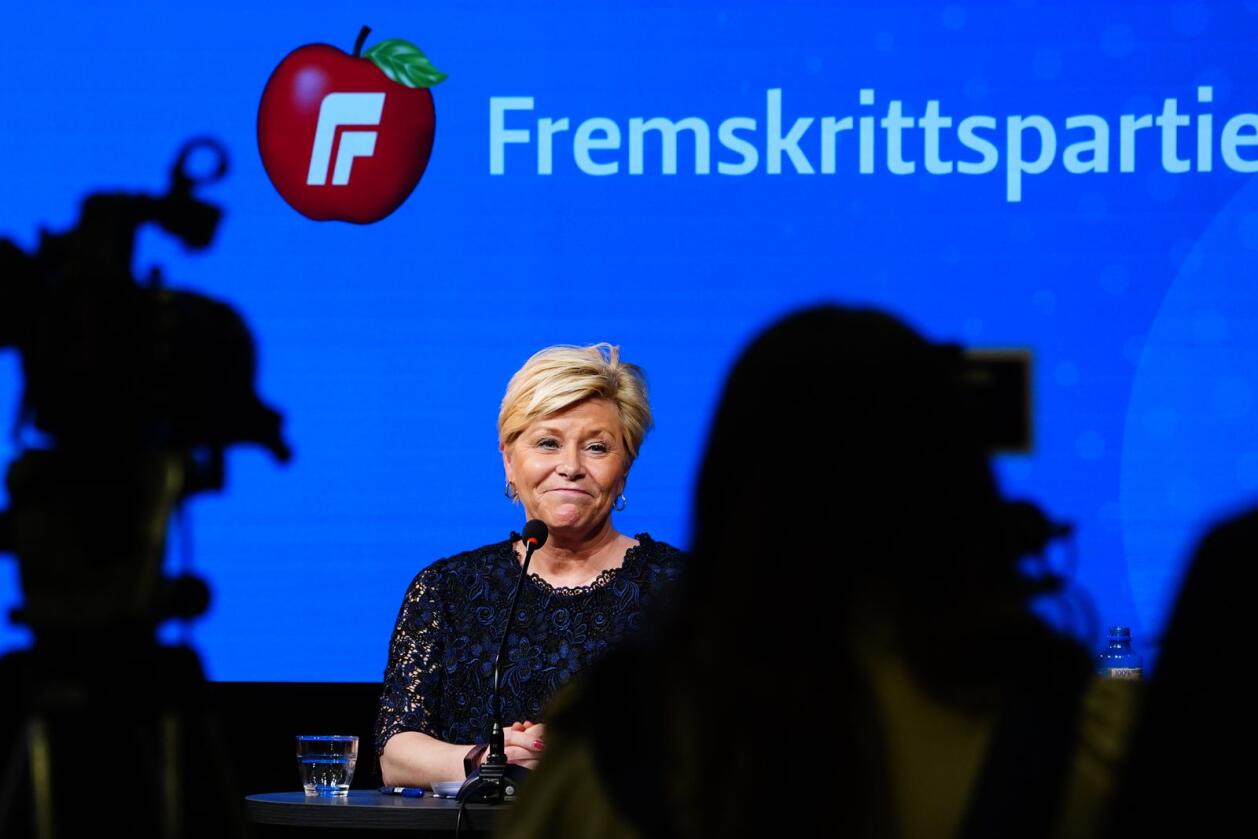Fremskrittspartiets leder Siv Jensen kunngjorde sin avgang under en pressekonferanse torsdag ettermiddag. Foto: Lise Åserud / NTB