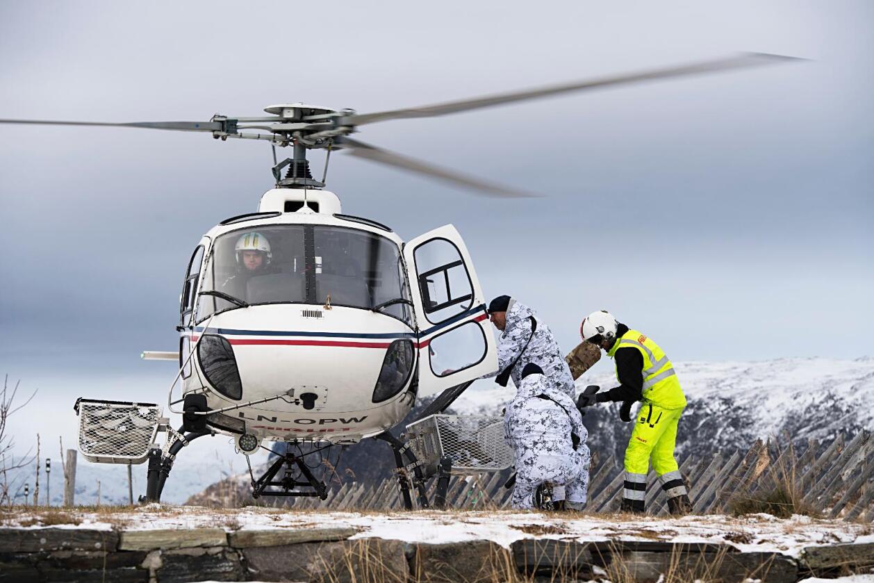 Jegerne ble fraktet ut med helikopter da den statlige nedslaktingen av villrein i Nordfjella startet tirsdag. Foto: Marit Hommedal / NTB scanpix