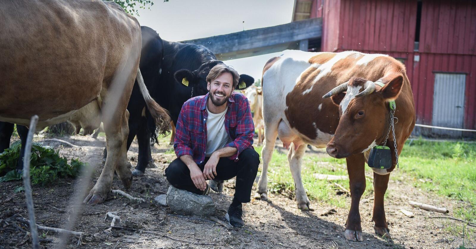 Markus Hustad, daglig leder i Økologisk Norge, ønsker at staten skal gi pristilskudd til økologisk melk, slik at øko-melka blir billigere å bruke for Rørosmeieriet og andre kommersielle aktører. Foto: Marit Lundby