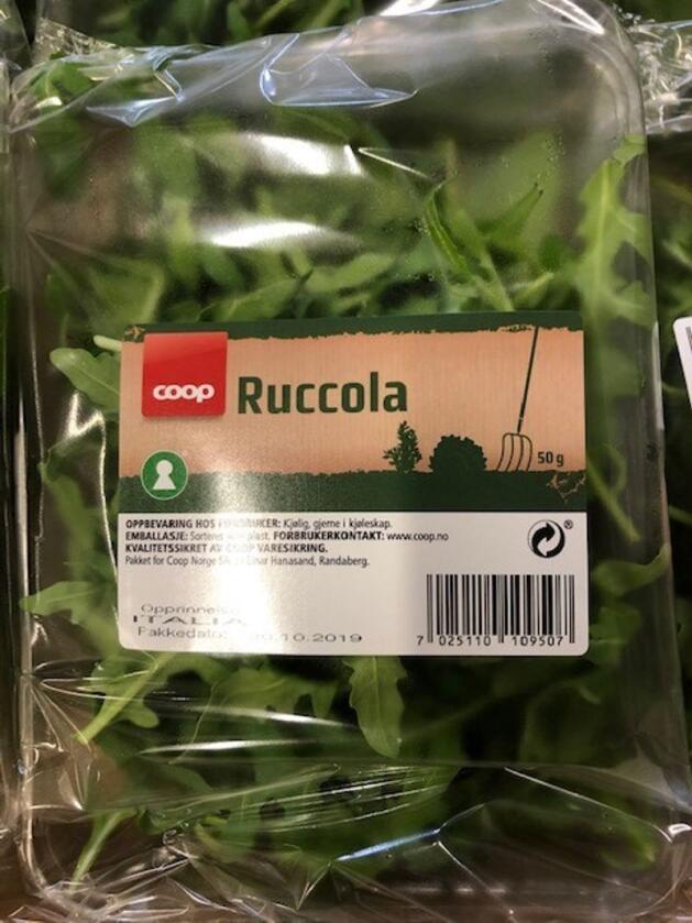 Coop tilbakekaller ruccola solgt i butikker i Rogaland og Hordaland etter funn av E. coli. Foto: COOP / NTB scanpix