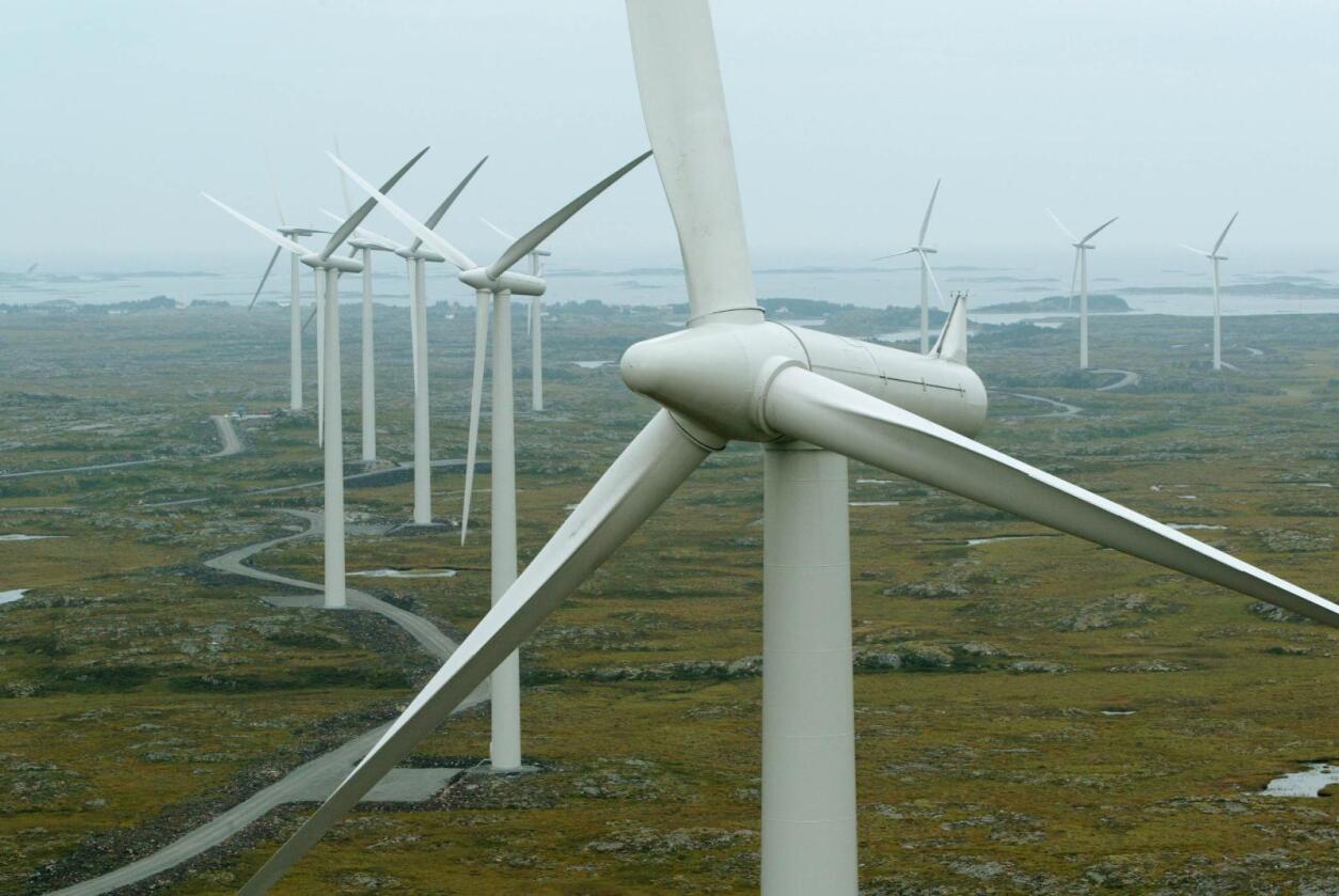 De 20 vindmøllene her på Smøla produserer 120 GWh per. år, som tilsvarer behovet til ca. 6.000 husstander. Foto: Bjørn Sigurdsøn / NTB scanpix