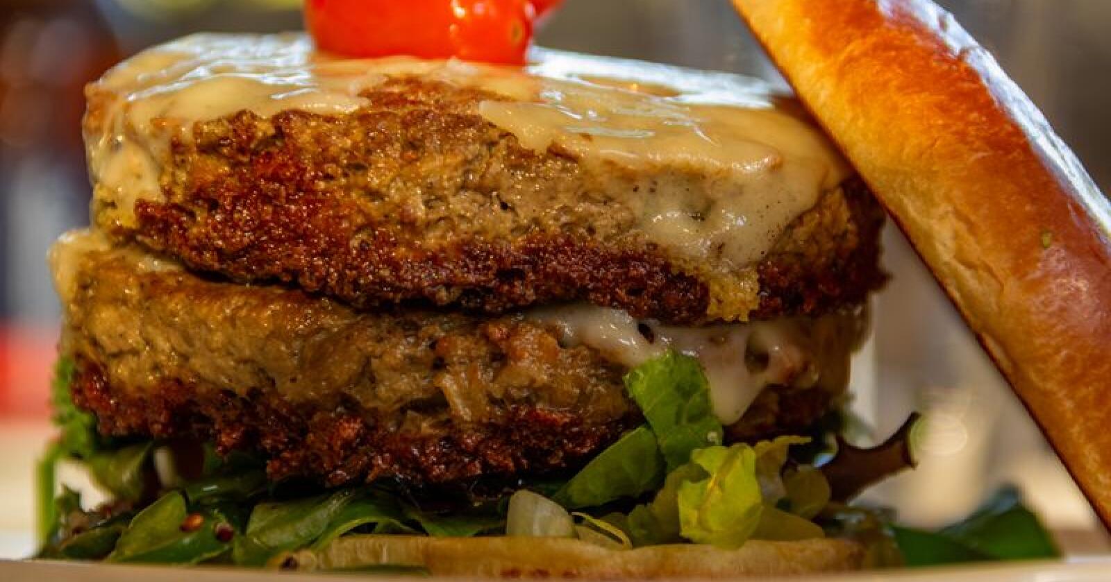 Er insektmat framtida? På bildet sees ikke en insektburger, men en burger med kunstig dyrket kjøtt fra urteingredienser som etterligner smaken av storfekjøtt. Foto: Shutterstock