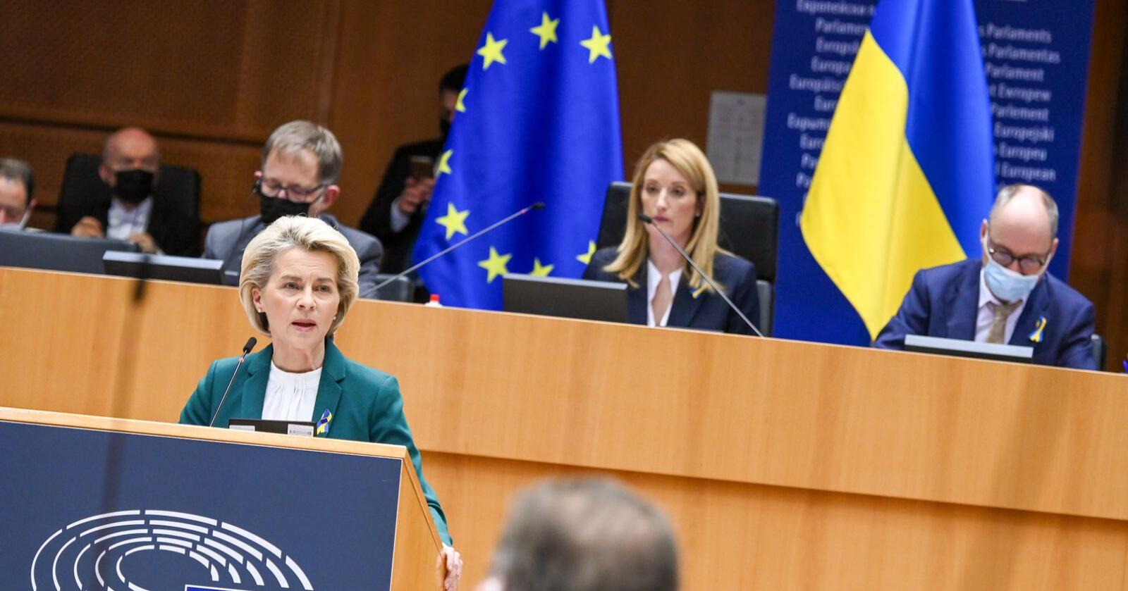 Ursula von der Leyen fra tirsdagens tale i Europaparlamentet. Foto: EU-kommisjonen