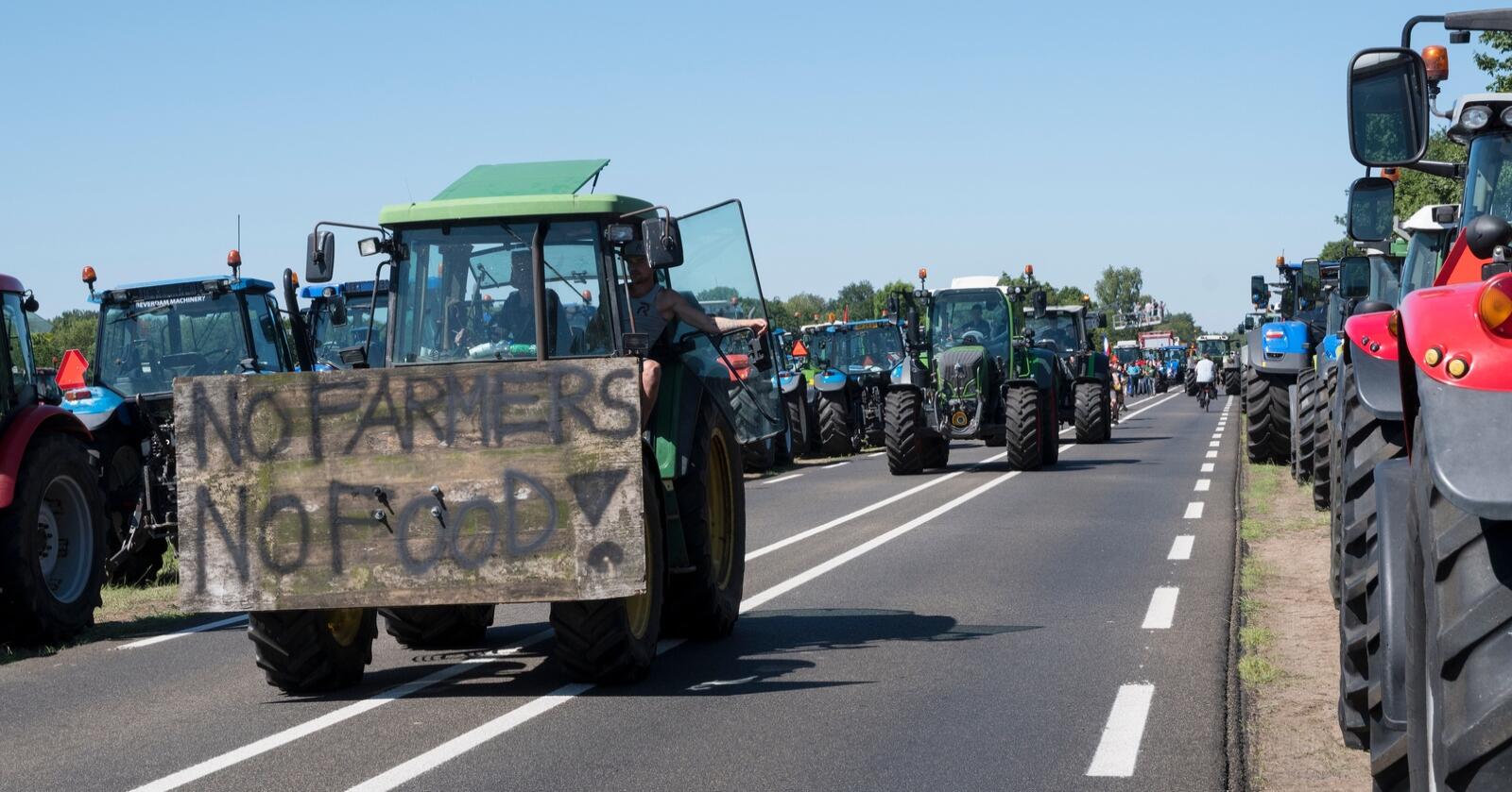 Motstand: Nederlandske bønder har i sommer markert sin kraftige motstand mot regjeringas framlagte planer for kraftige reduksjoner i jordbrukets nitrogenutslipp fram til 2030. Foto: Shutterstock