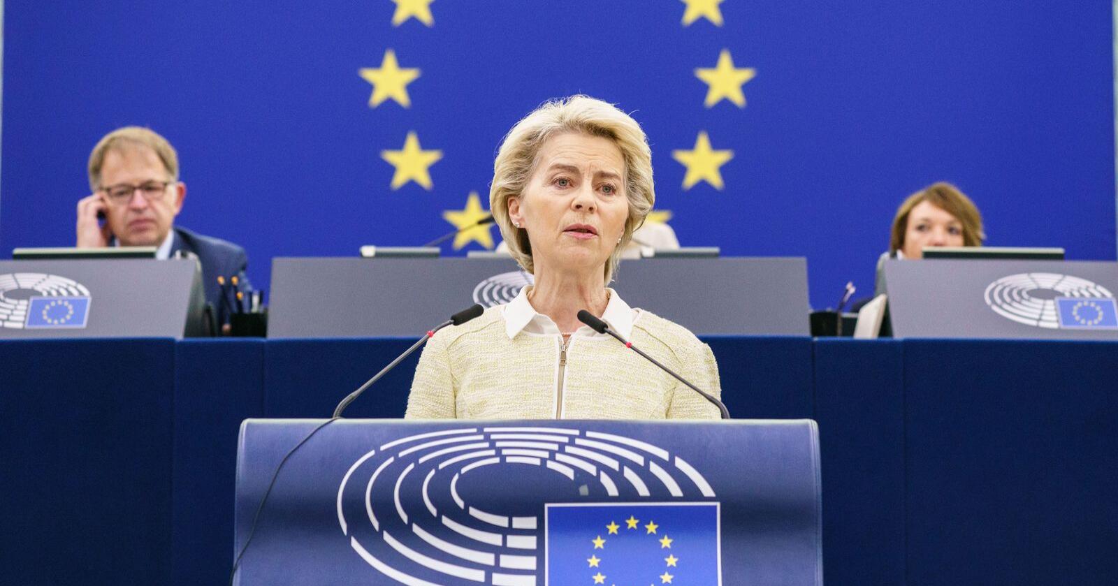 EU-kommisjonens president Ursula von der Leyen la onsdag frem forslaget om oljeboikott. Foto: Europaparlamentets pressetjeneste