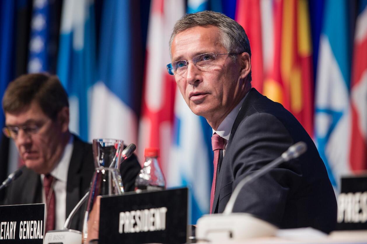 NATO-sjef Jens Stoltenberg talte mandag til NATOs parlamentarikerforsamling. Foto: Carina Johansen / NTB scanpix