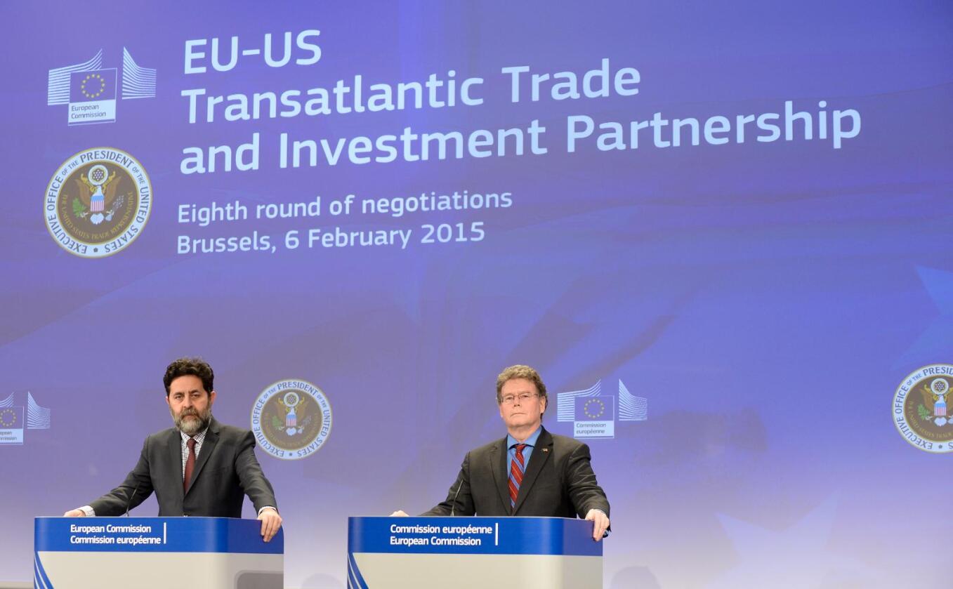 Omfattende avtale: EUs forhandlingsleder Ignacio Garcia Bercero og hans amerikanske kollega Dan Mullaney under den åttende forhandlingsrunden TTIP-avtalen i Brussel forrige måned. Foto: EU/Shimera/Jennifer Jacquemart