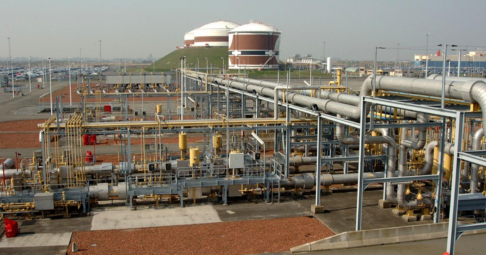 Gasscos terminal i Zeebrugge, der store mengder norsk gass strømmer inn i det europeiske markedet. Foto: Gassco