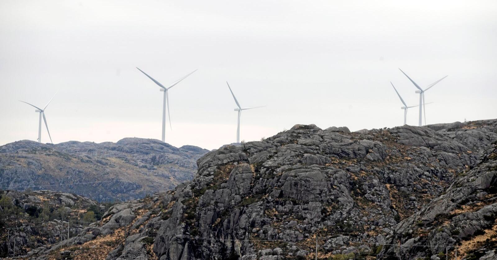 I Noreg er det alt over 800 vindmøller i sving, som desse i Eigersund i Rogaland. Foto: Terje Pedersen / NTB scanpix
