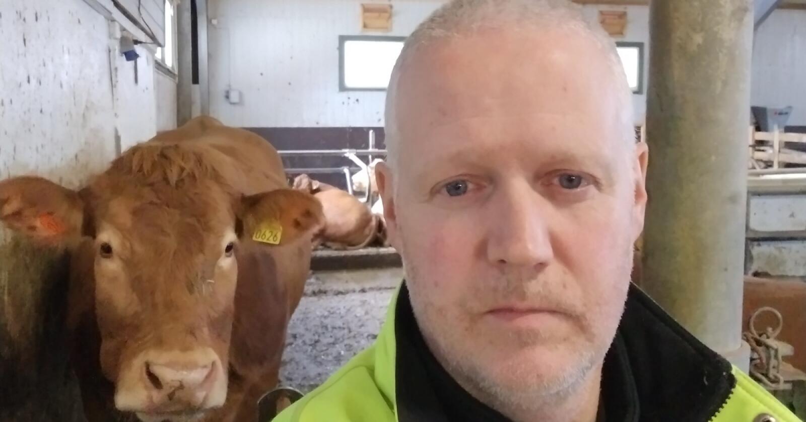 LEI: Hans Olav Holann er en av minst 20 kjøttfeprodusenter på Tynset som seriøst vurderer å slakte ut hele besetningen. Foto: Privat