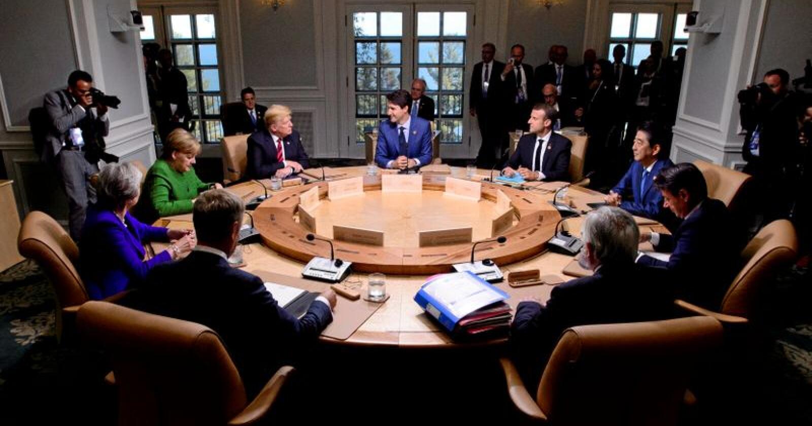 G7-lederne, med blant annet Angela Merkel, Donald Trump og Justin Trudeau møttes tidligere i juni til møte i Canada. Foto_ Sean Kilpatrick / The Canadian Press / AP / NTB scanpix